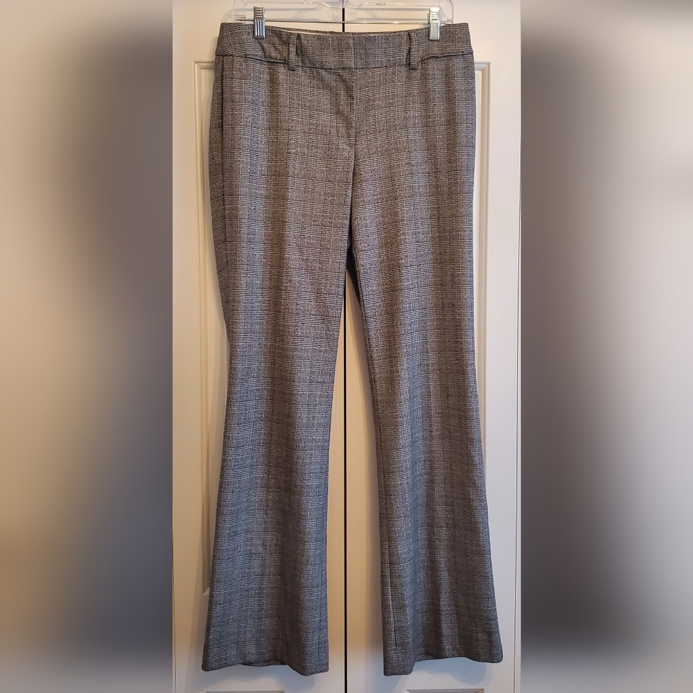 Women’s LOFT Gray And Black Glen Plaid Julie Trouser Wide Leg Pants, Size 6